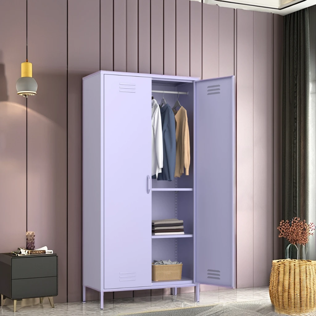 Household Metal Wardrobe 2 Door Storage Locker Bedroom Steel Cupboard For Clothes Steel Wardrobe Closet Balcony Locker Colourful
