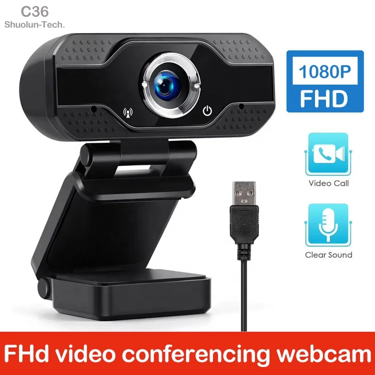 Shuolun C36 FHD 1080P 720P 30fps Built in Mic Auto Focus Manual Focus Fixed Focus Black Stock USB Webcam for Live Streaming