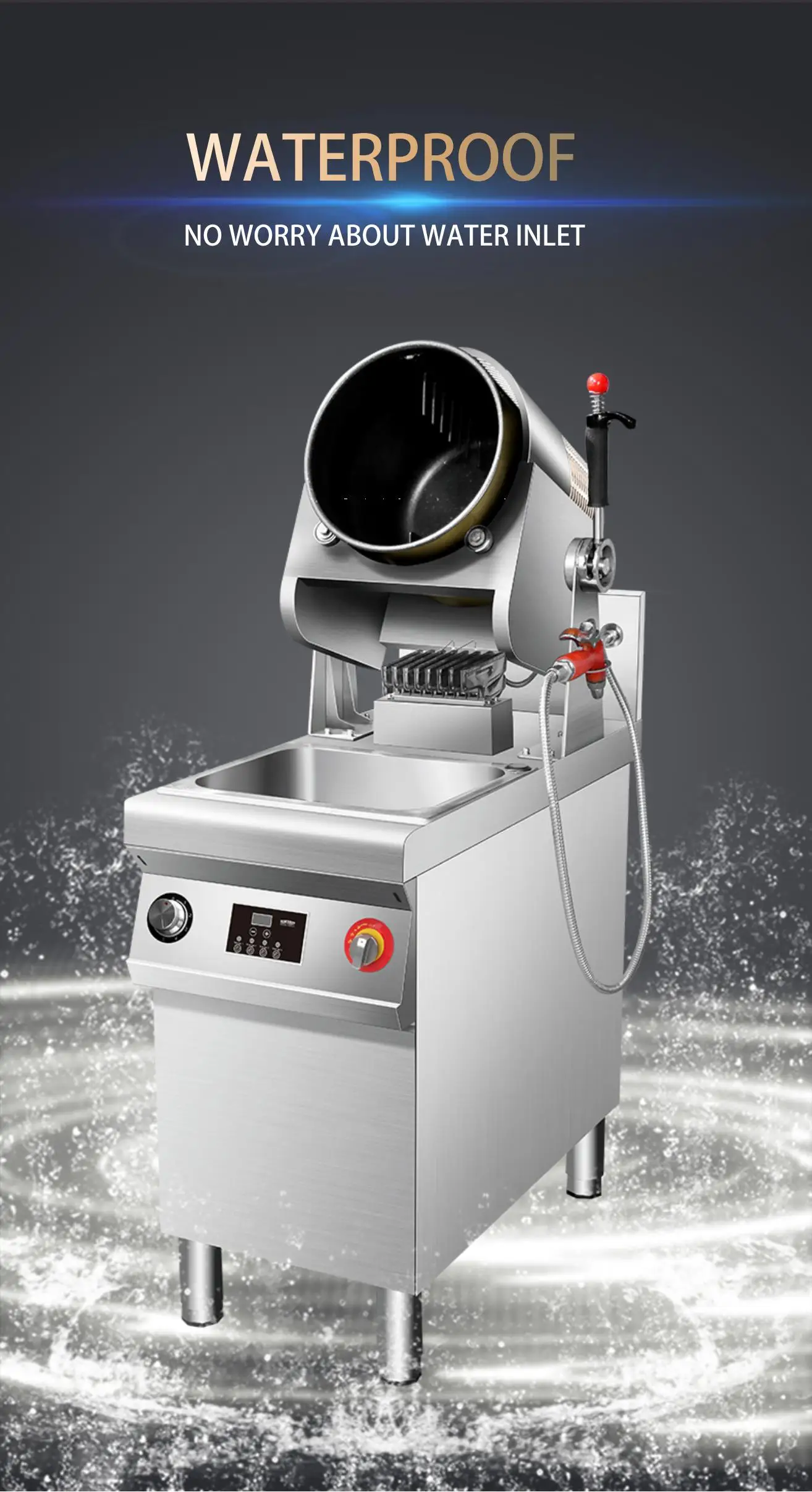 Semikron Natural Gas LP Gas Automatic Cooking Kitchen Machines Full-non Stick Wok Surface Built-in Water Gun Easy Cleaning