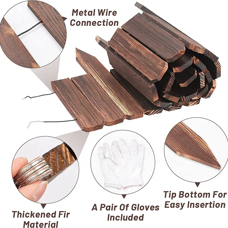 Wooden Garden Fence Edging Border Burnt Wood Landscape Border Edging Decorative Border