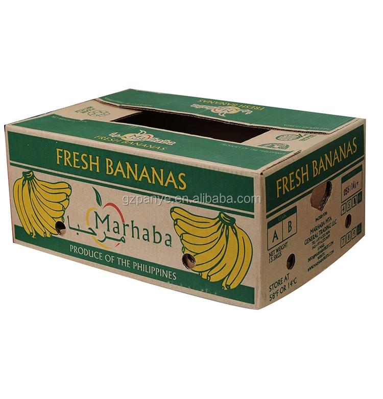 
Wholesale 4C Printing Ink Banana Oriange Fruit Corrugated Carrying Carton Box with Die Cut Handle 