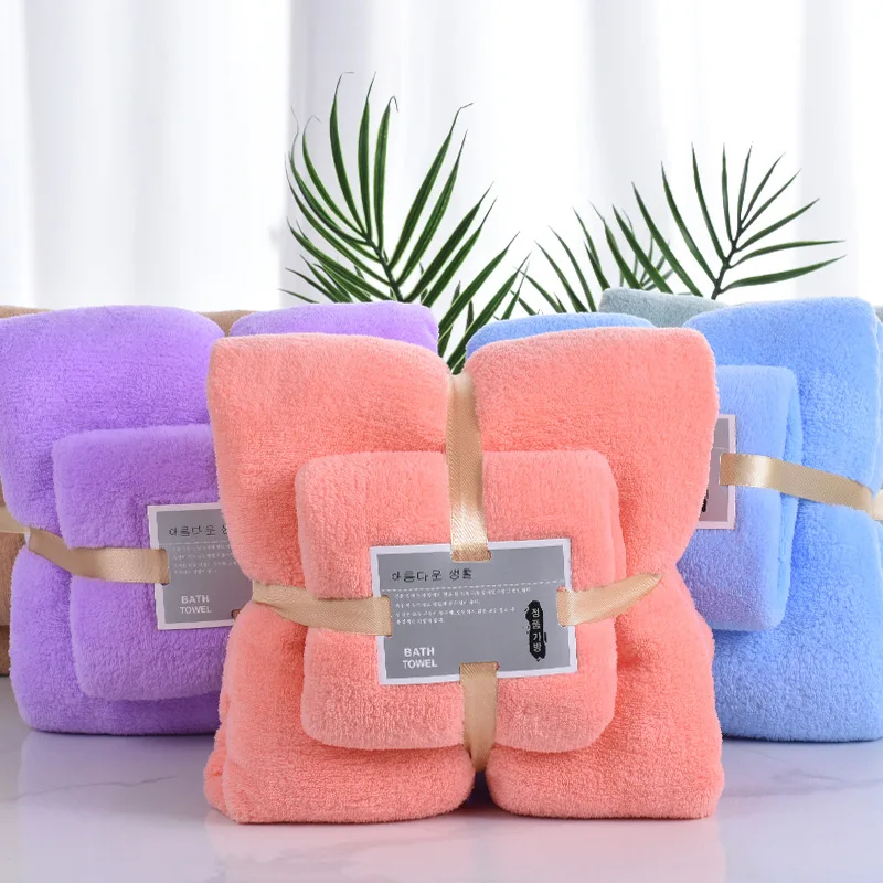 Hot Sale Luxury Women Gifts Super Soft Quickly Dry Multicolor Household Coral Fleece Microfiber Bath Towel Set