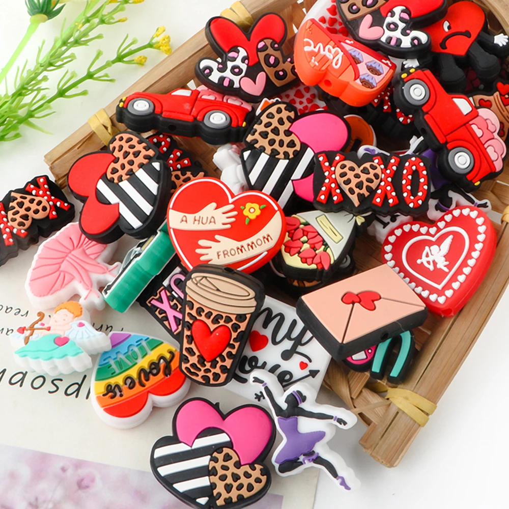 Custom Valentine Day Baby Teething Toy Focal Beads Silicone For Pens Pendant Jewelry Key Chain Tassel DIY Adults Crafts Supplies