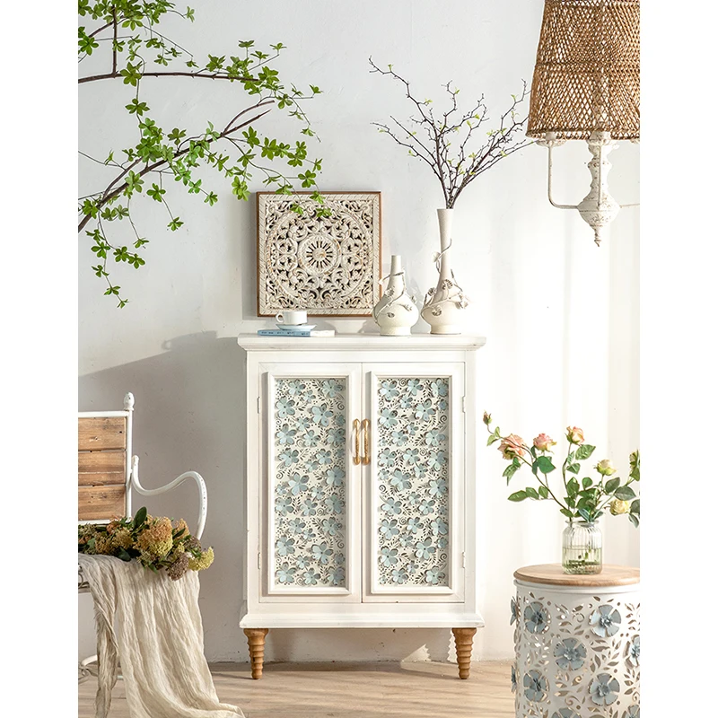 Essent Living Room Furniture Countryside Solid Wood Modern Vintage Furniture White Living Room Sideboard Accent Cabinet Nordic