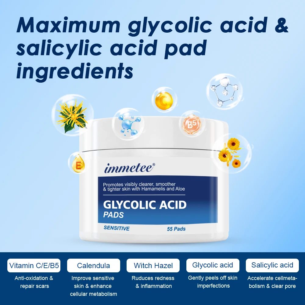 OEM/ODM Glycolic Acid 20% Pads Organic Acne Treatment Skin Care Resurfacing Glycolic Acid Pads