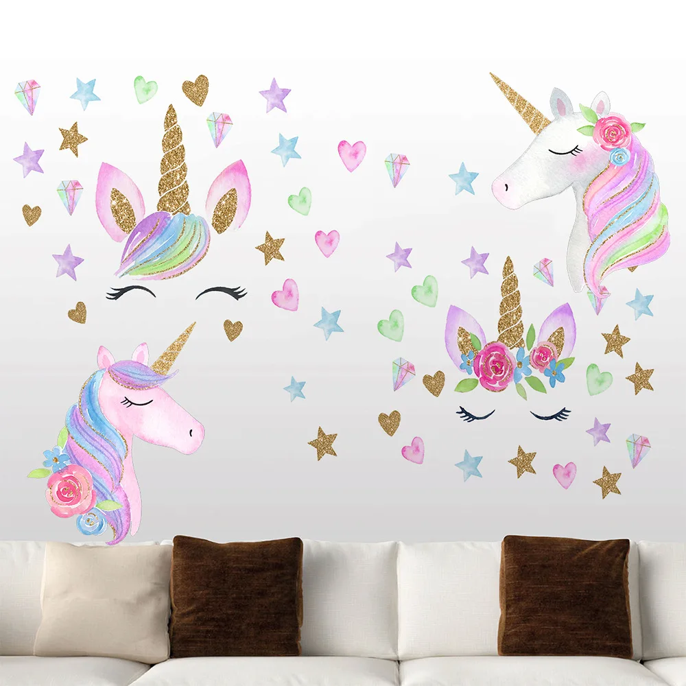 
Drop Shipping Colorful Flower Animal 3D Art Bedroom Decor Sticker Decoration Home Unicorn Wall Stickers 