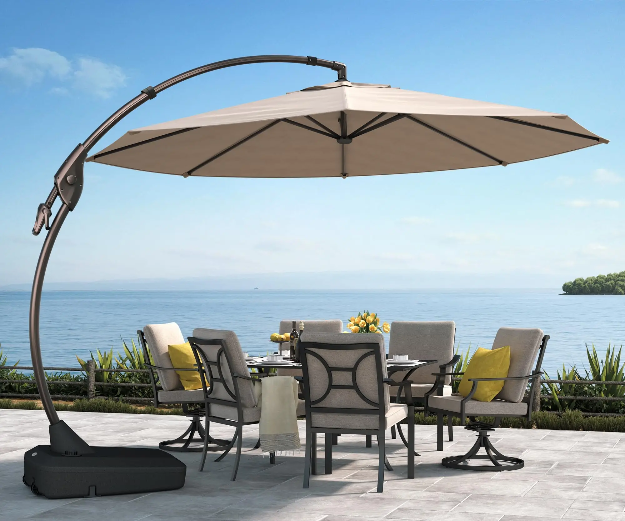 Grand patio Deluxe Patio Umbrella Curvy Aluminum Cantilever Umbrella with Base Round Large Offset Umbrellas for Garden Deck Pool