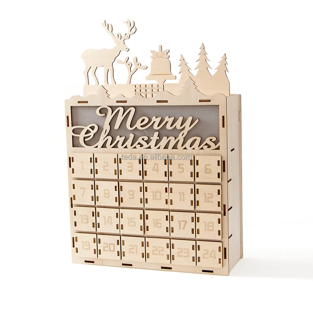 Christmas Countdown Calendar Box Desktop Decoration Wooden 24 Day Countdown Pendant
