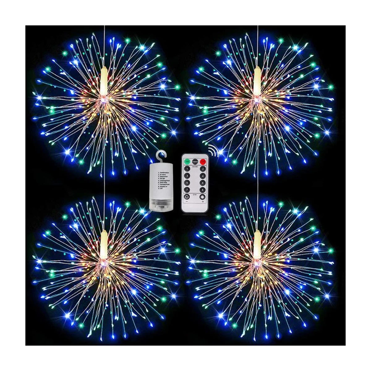180 LED Firework String Lights 8 Mode Explosion Star Copper Silver Wire Fairy Light Decoration Lamp Remote Control String Light