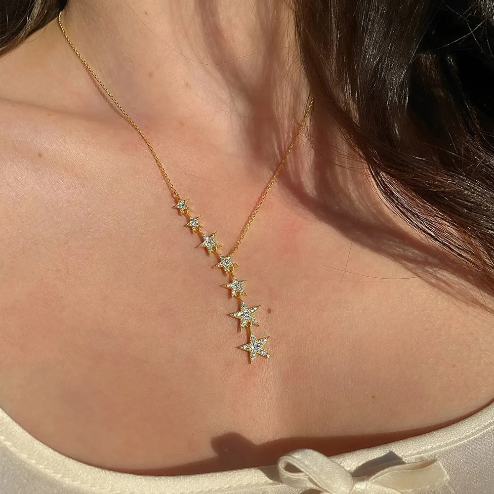 Lady Star Tassel Necklace with Shiny Zircon Silver Color/Gold Color Jewelry for Wedding Party Exquisite Gift