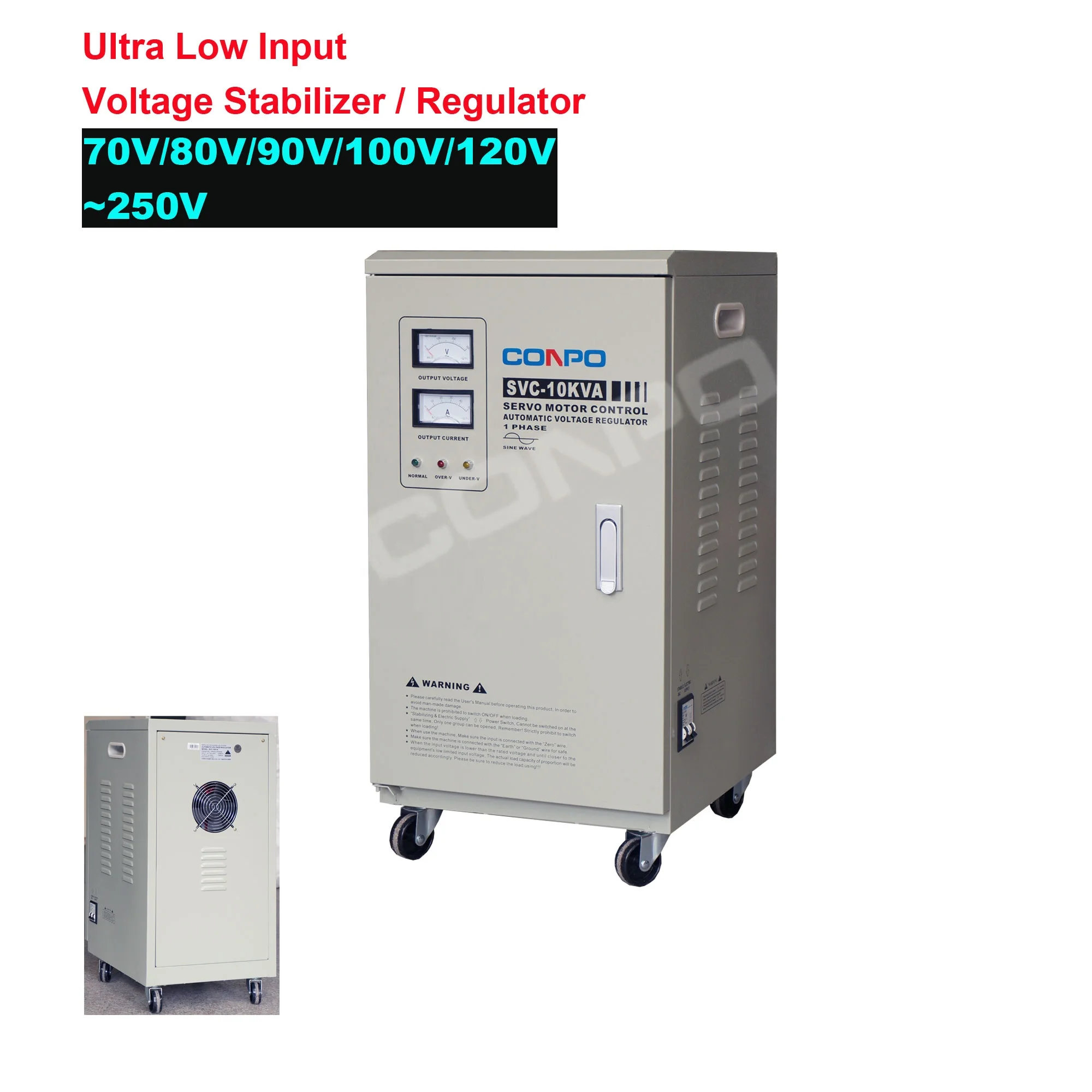 70V/80V/90V/100V/120V~250V Ultra Low Input Automatic Voltage Stabilizer / regulator SVC-30KVA, Estabilizador de voltaje
