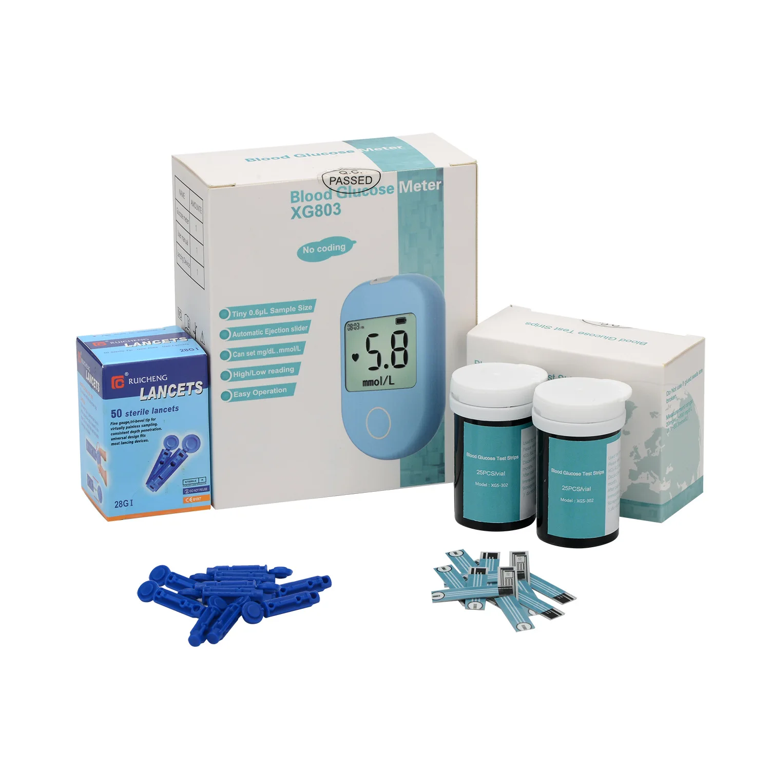 
High Accuracy Blood Glucose Monitoring System Sugar Strips Glucose Meter Test 