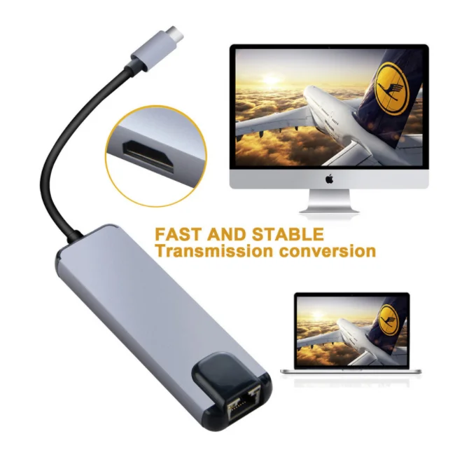 5 in 1 USB Type C Hub Hdmi 4K TYPE-C Hub to 100M Gigabit Ethernet network card Rj45 Lan Adapter for Macbook Pro samsung huawei
