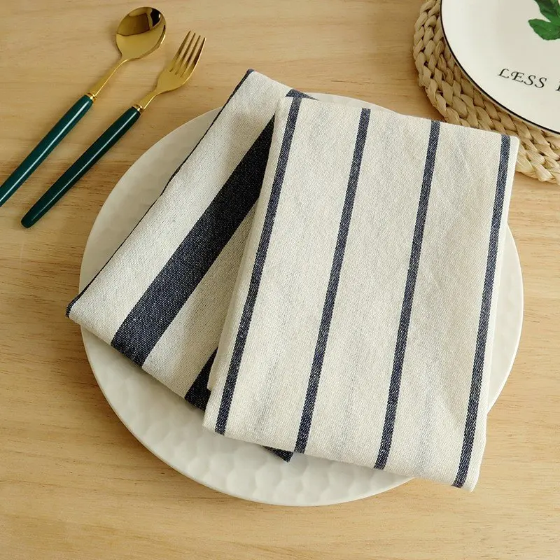 Mediterranean Blue Series Cotton Plaid Striped Tea Towel Napkin Cloth Gourmet Background Cloth Tablecloth Tea Towel