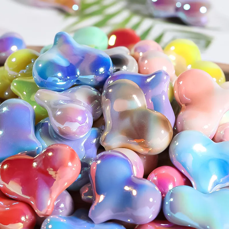 50pc/bag DIY UV Plated tie dye color heart acrylic beads for jewelry making bracelet phone chain keychain beads cute charms bulk