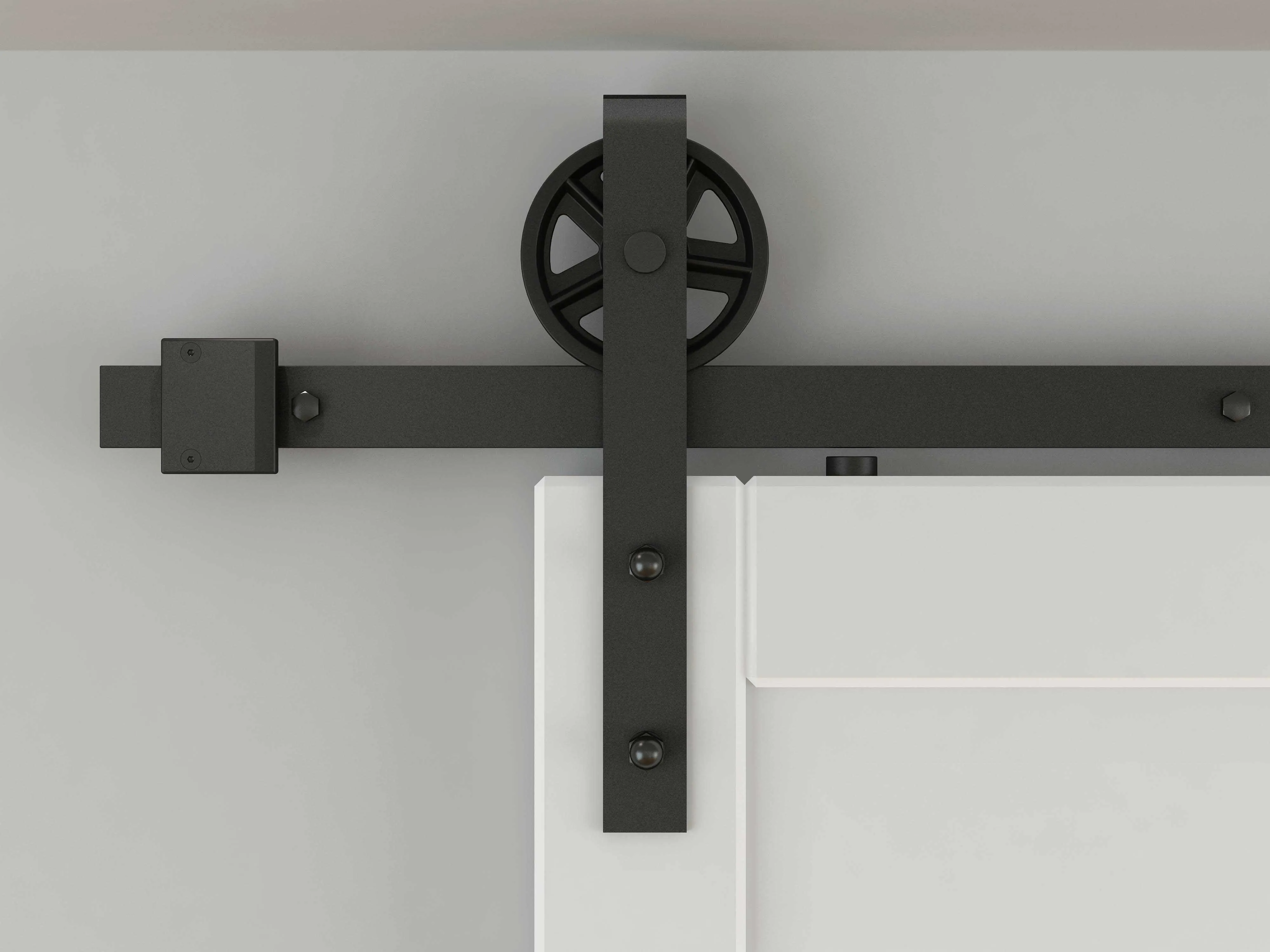 6 ft./72 in. Black Rustic Non-Bypass Sliding Barn Door Hardware Kit Spoke Wheel Design Roller for Single Door