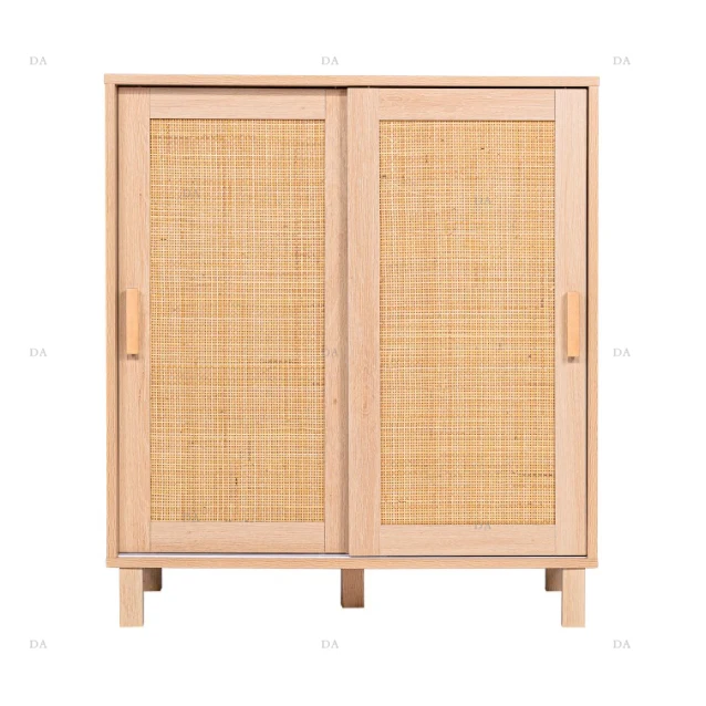 Living Room Furniture Panel Bedroom Wardrobe 2 Door Highboard Wood Rattan Cabinets