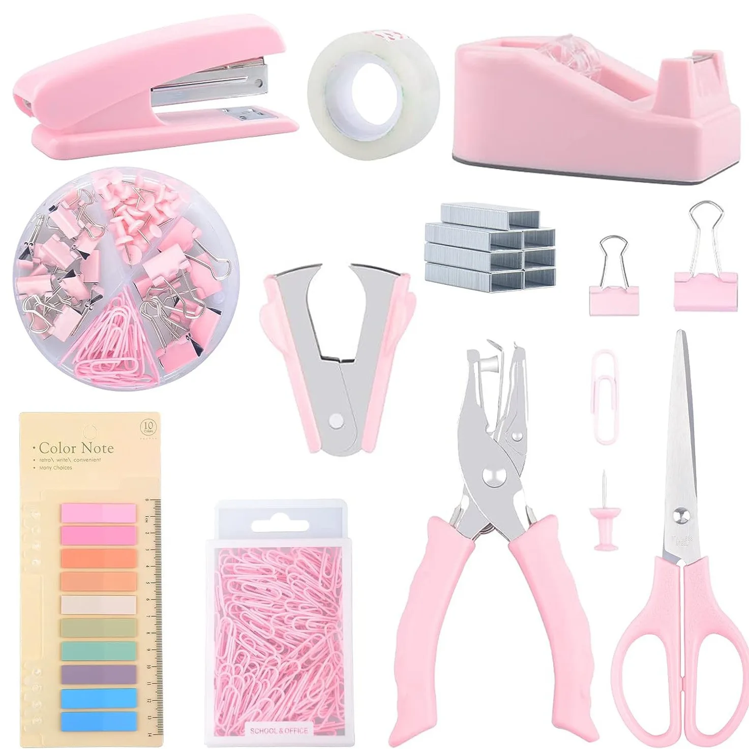 Hot Sale Pink Student Office Stationery Set   Featuring Stapler Scissors Paper Clip Stapler