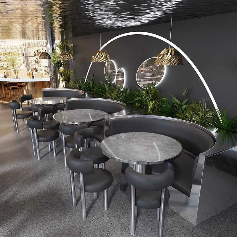 Customized Outdoor Netflix Light Dining Chairs Restaurant Semi-circular Stainless Steel Sofa Table and Chair Set