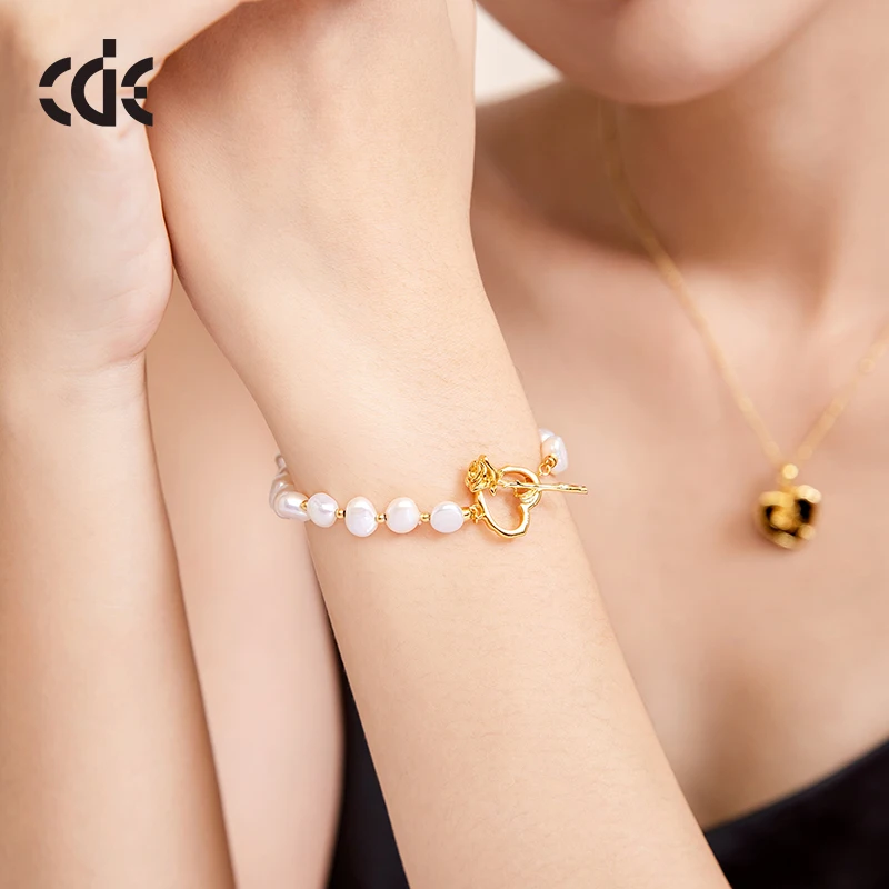 CDE YB0731 Fine 925 Sterling Silver Jewelry Wholesale Freshwater Pearl&Rosette FlowerBracelets 18K Gold Plated Bangle/Bracelet