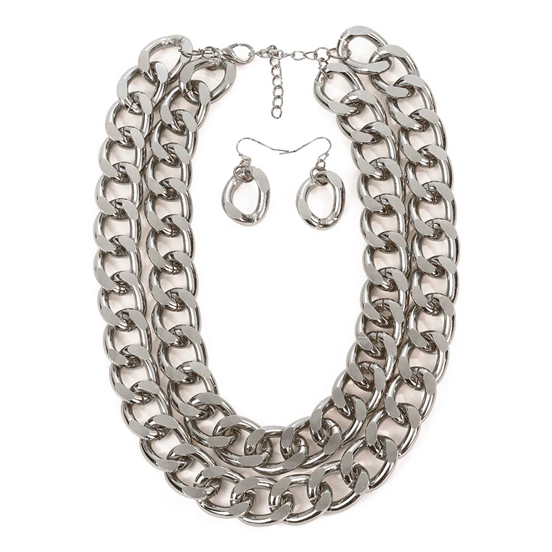 Factory Custom Gold Plated Wide Chain  Necklace Earrings Set Trendy Costume Design Jewelry Gift Elegant Jewelry Sets