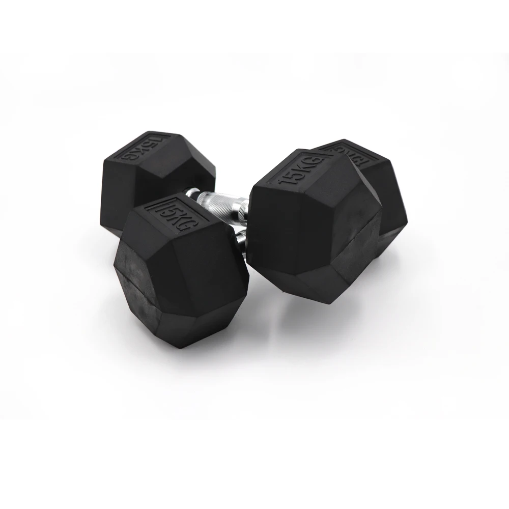 High Quality Factory Wholesale Custom Logo Black Fitness Gym Rubber Coated Hex Dumbbell Set