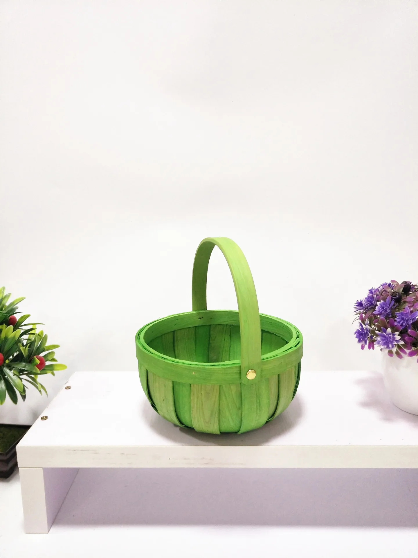 Natural Fruit Wine Storage Basket Small Wooden Rectangle Single Handle Wall Decoration Wood Christmas Gift Basket