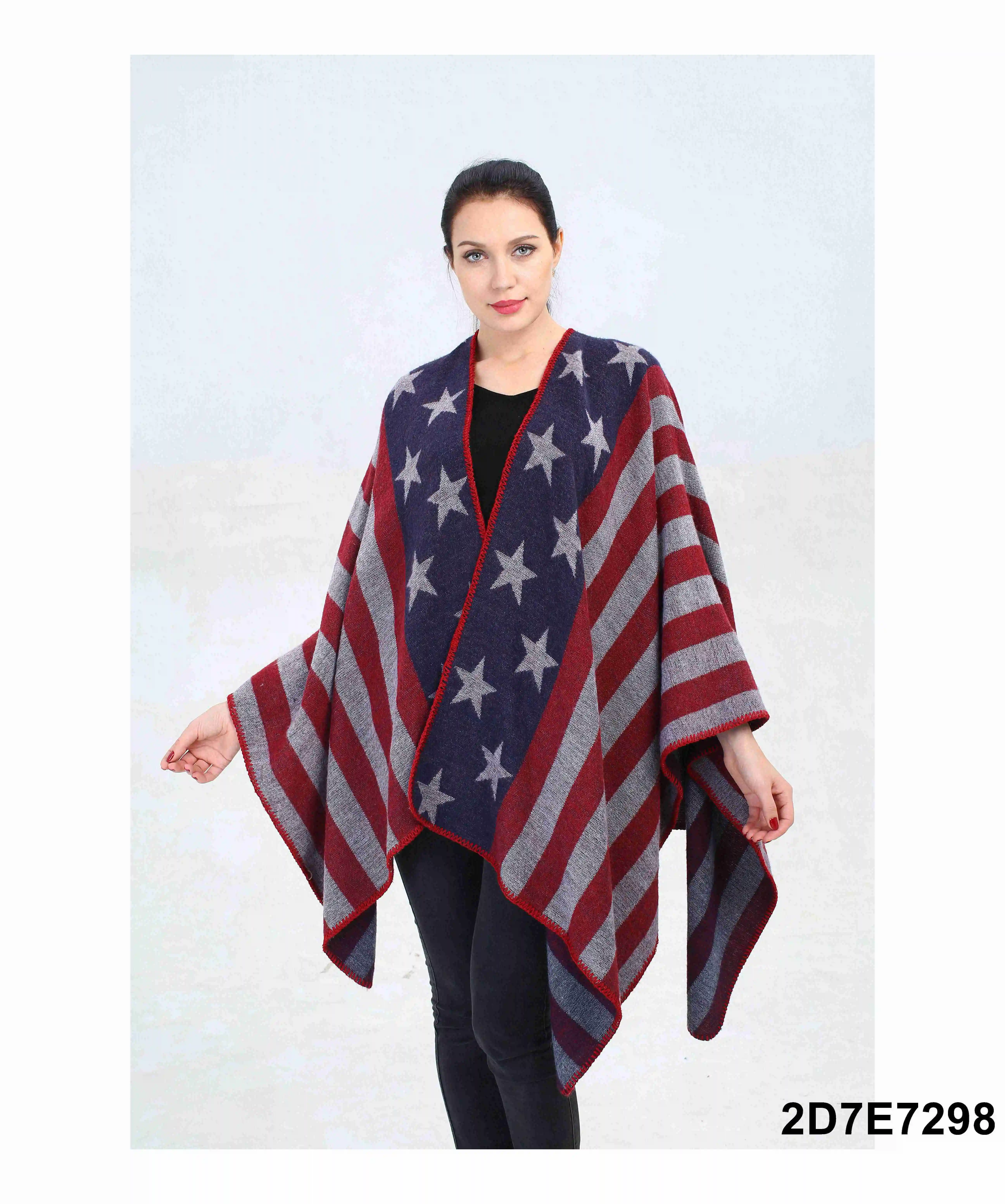 usa flag poncho American Flag Patriotic Shawl Wrap July 4 Stars Stripes Open poncho cape Cardigan wrap Vest Scarf Shawl