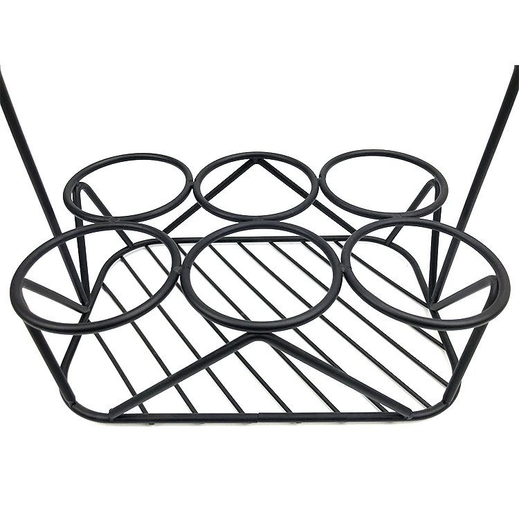 hot sale 6 Pack Beer Carrier Bottle Carrier Metal Wine Bottle Carrier With Wooden Handle