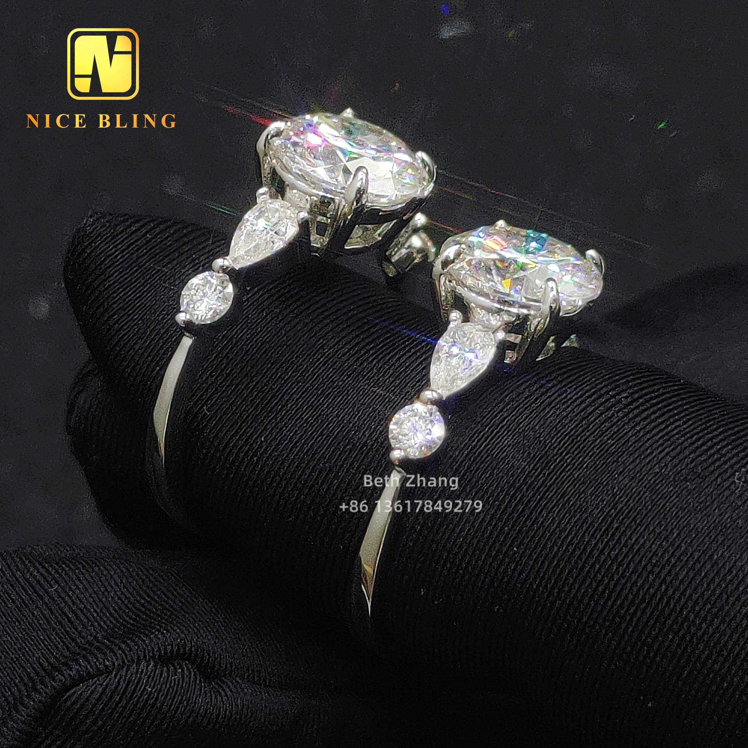 Wholesale Price 5 Stone Rings 9MM Round Moissanite DIamond Engagement Rings For Women Girls 925 Silver Luxury Wedding Rings