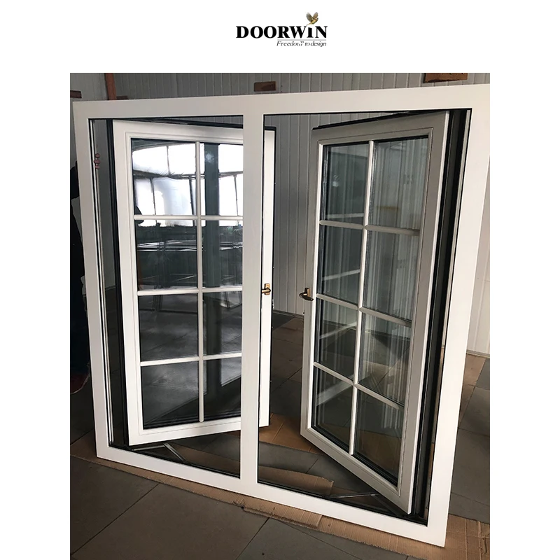 Doorwin Tempered Glass Modern Design French Models Solid Wooden Teak Wood Aluminium Clad Wood Casement Windows