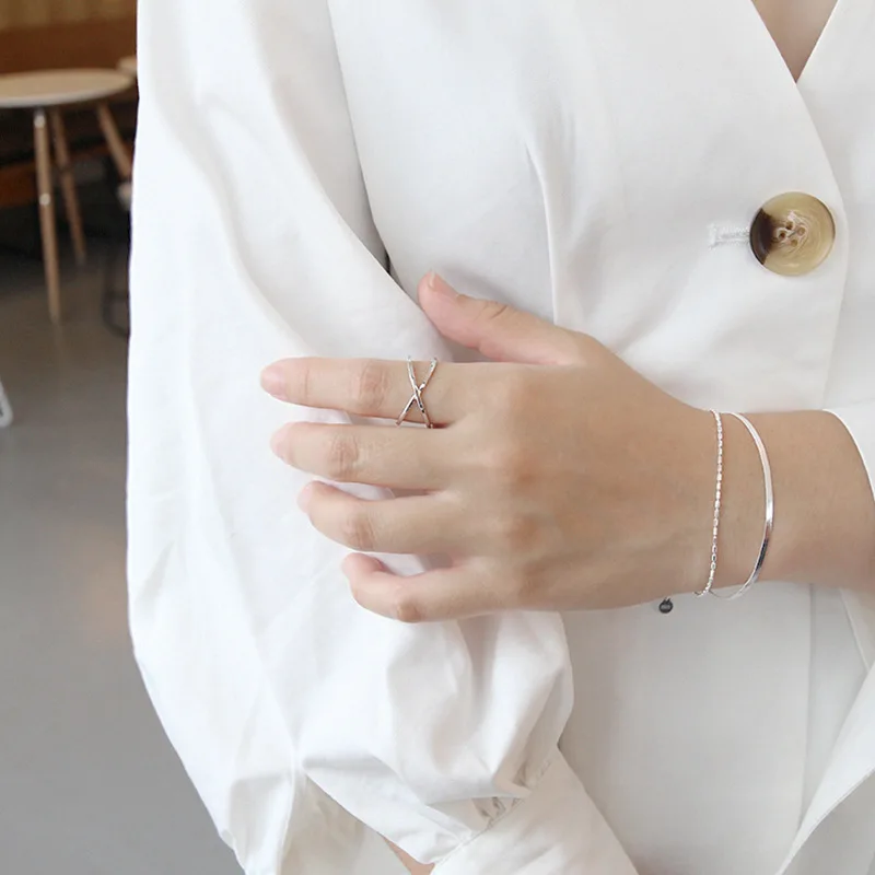 Trendy Simple platinum plated 925 sterling silver ring X cross style adjustable ring