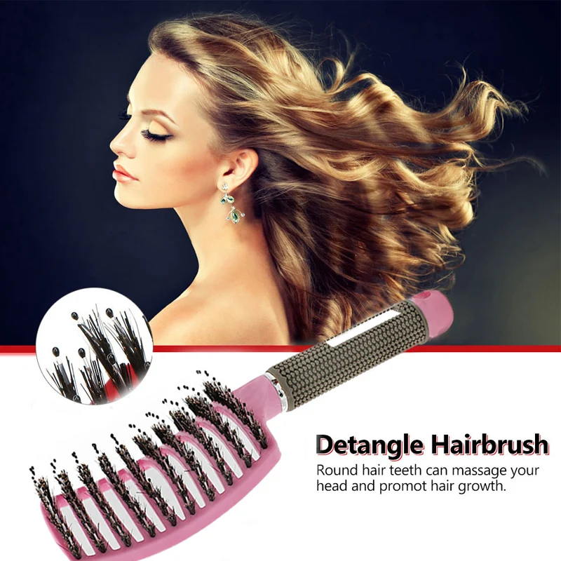 Customized Fashion 9 Row Plastic Nylon Pins Denman Brush For Natural Curly Hair Paddle Styling Hair Brush