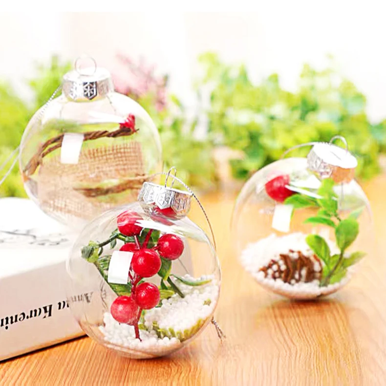 High Quality Christmas Decoration Baubles Transparent PET Plastic Ball Creative Hollow Christmas Tree Decoration Balls