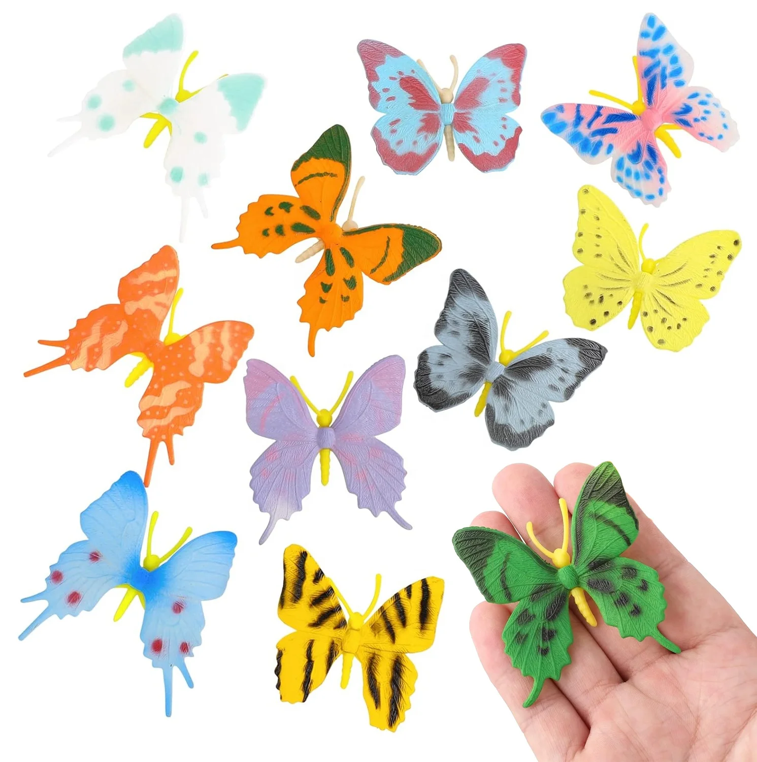 Environmentally ROHS Realistic Butterfly Figures 12 Pieces Action Figure Insects Model Plastic Butterfly Toy