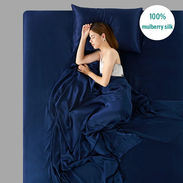 Factory wholesale silk quilt cover king size 100% mulberry silk sheets bedding set 6A silk fitted sheet