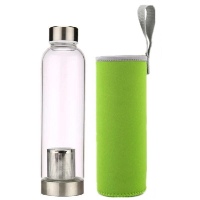 304 stainless lid water bottles heat resistant tea bottle glass water bottle with infuser