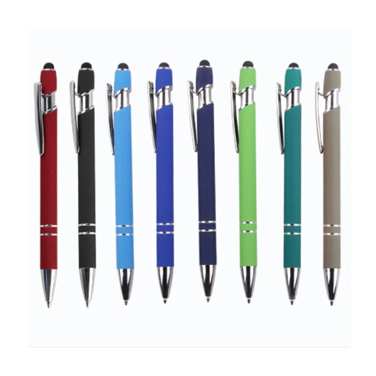 Promotional Gift Custom Logo aluminum matt rubber Soft  Ballpoint Pen with Stylus Premium Metal Touch Pen