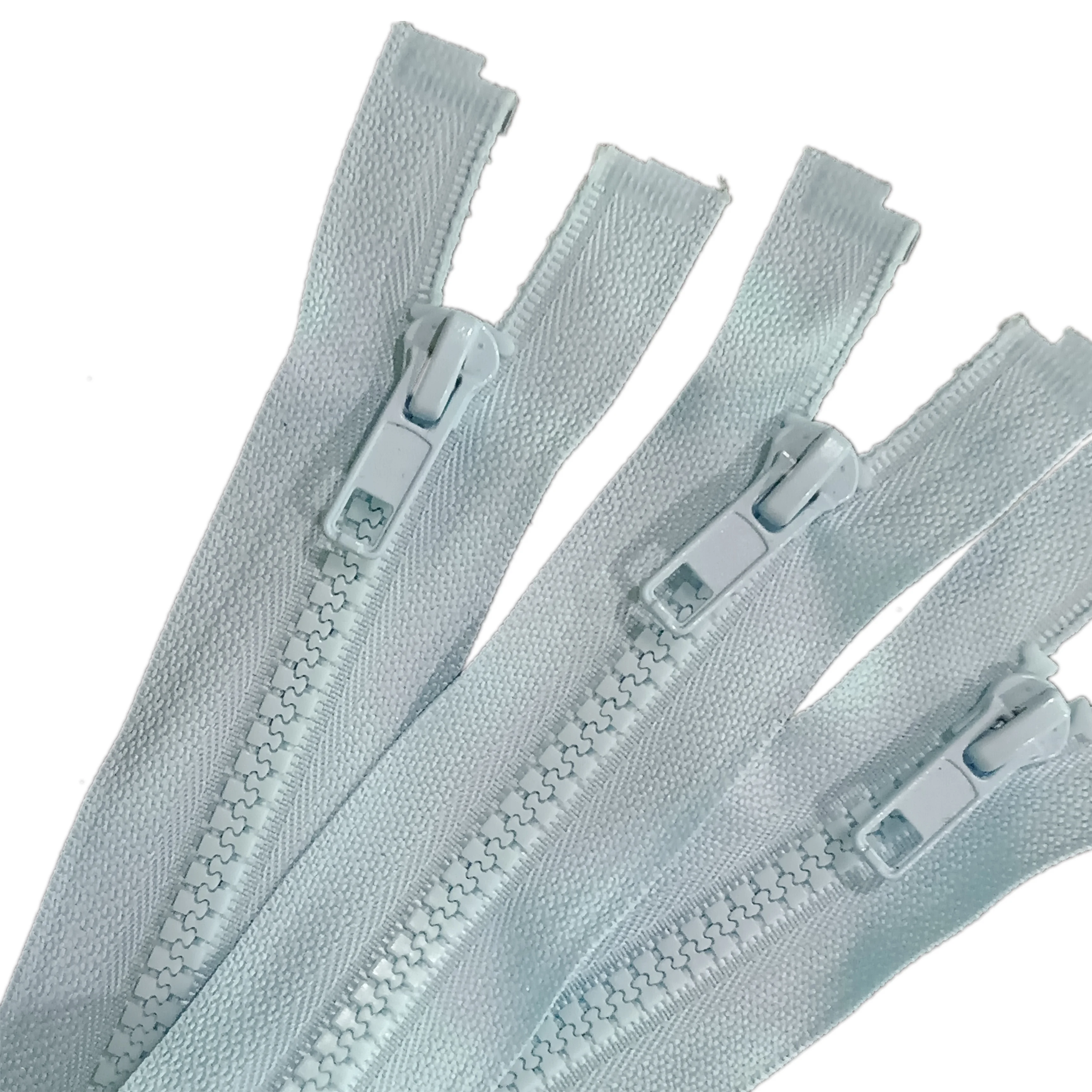 Light blue custom awesome Zip 5# Plastic Open end zippers with sliders for clothing