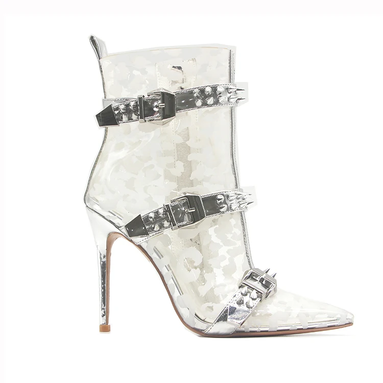Женские Модные индивидуальные сапоги с инкрустированными бриллиантами, женские прозрачные белые сапоги с принтом на высоком каблуке для дам из ПВХ