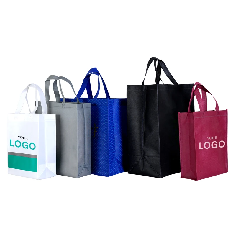 Free Sample Eco Custom Logo Printed Reusable Non Woven Fabric Carry Tote Bag Heavy Duty Grocery Shopping Bags