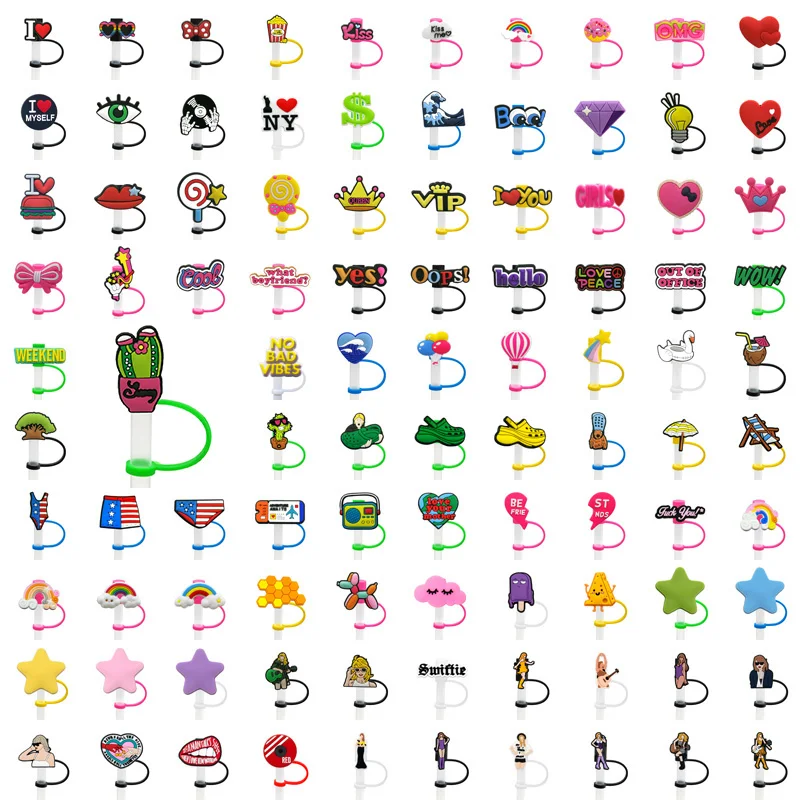 HYB kuaji straw topper charms causal star singer travelling summer straw cover soft Silicone Cover custom drinking straw charms