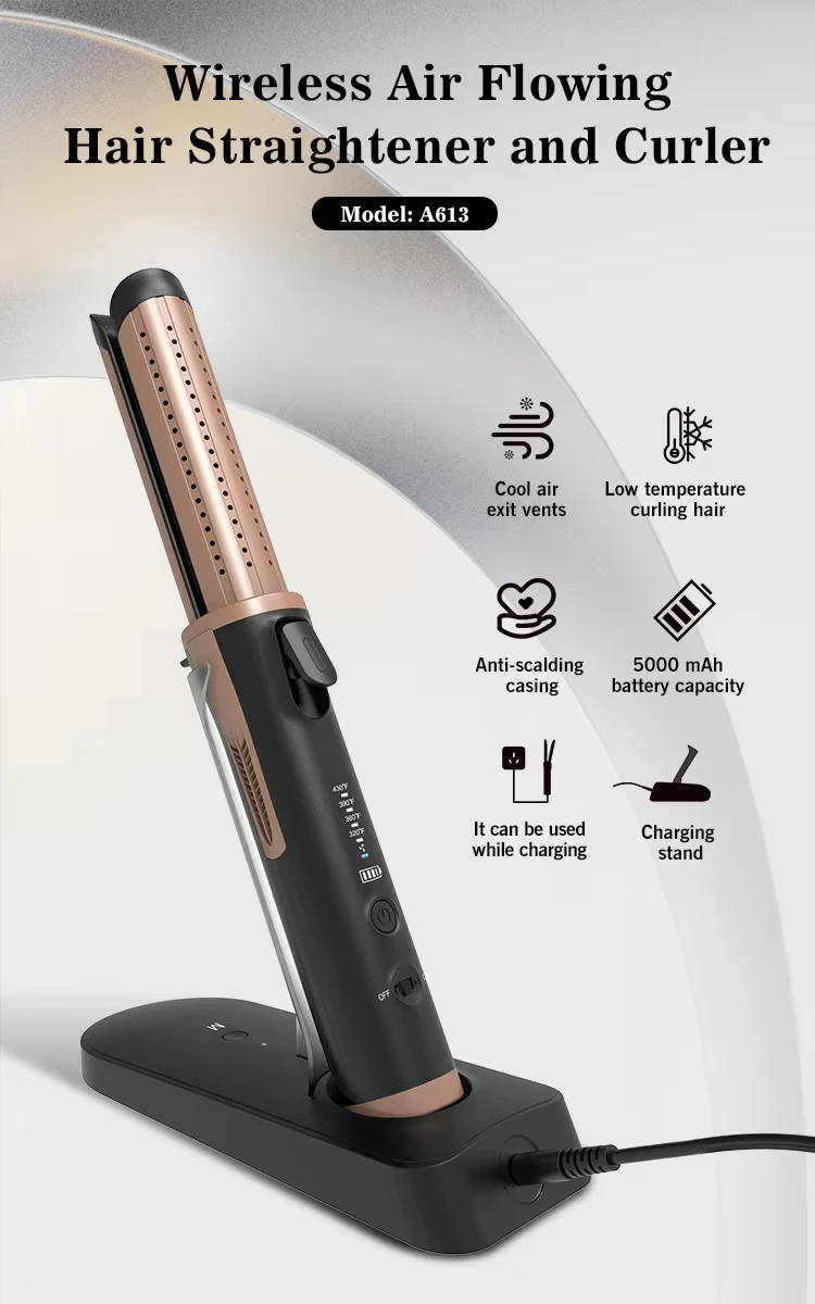 Bidisco Fast Heating Flat Iron Cordless Travel Mini Hair Straightener Wireless Air Flowing Hair Straightener Curler for Salon