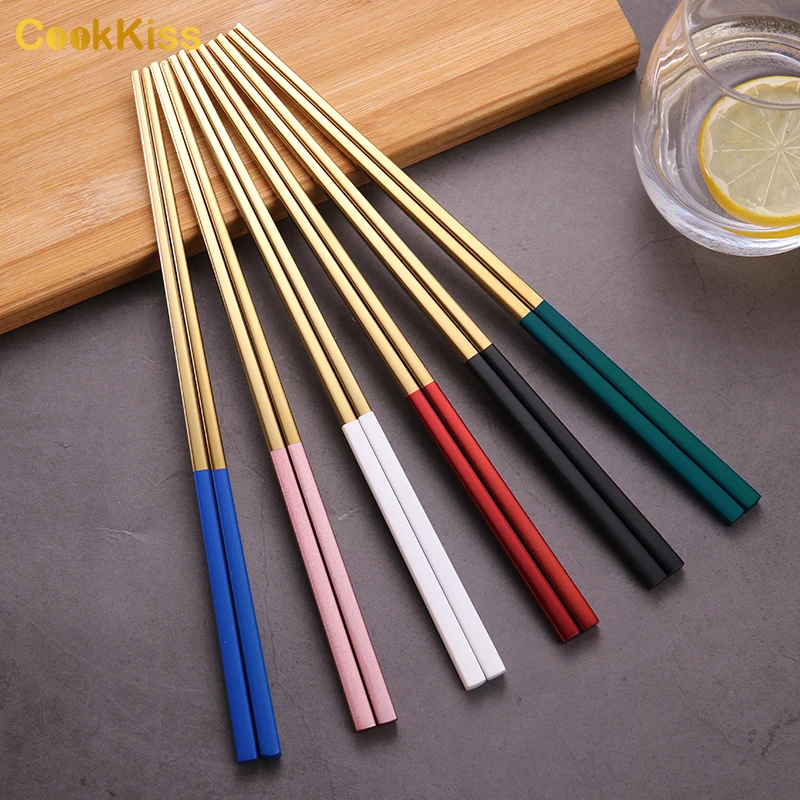 Пользовательские логореразовые 304 из нержавеющей стали Нескользящие квадратные палочки для еды японские корейские Позолоченные зеркальные полированные
