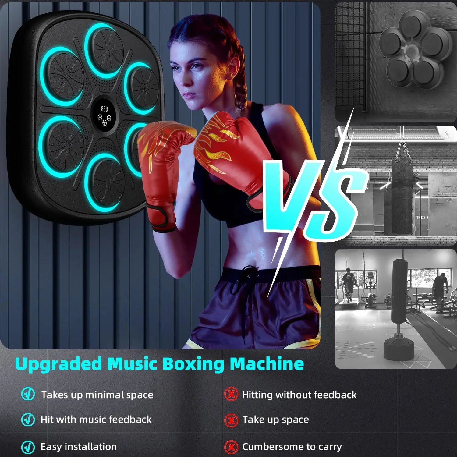 Music Boxing Machine Wall Mounted Smart Bluetooth Music Boxing Trainerelectronic Boxing Target Training Punching Equipment