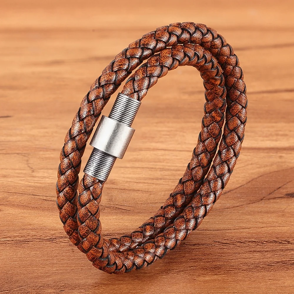 Big Discount Braided Bracelet Stainless Steel Vintage Style Magnet Buckle Men Jewelry Custom Size DIY LOGO Friendship Gift