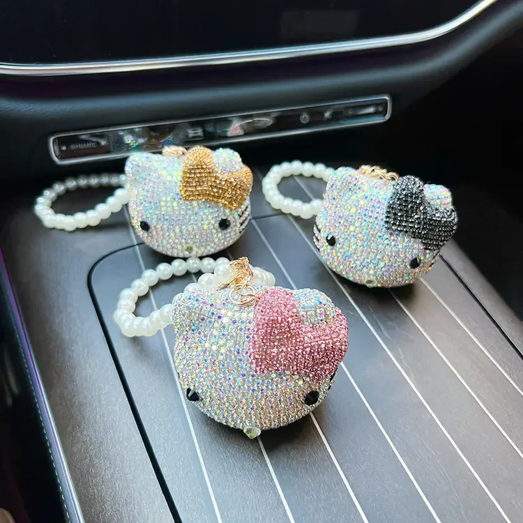 Sanrioed Bling Giamond Hello Kt Cat Keychains Full Diamond Rhinestone Kawaii Pendant Accessories Car Bag Key Ring Wholesale