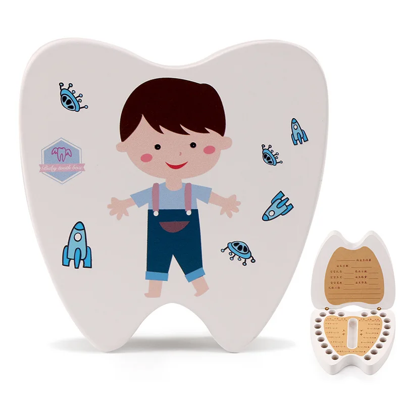 2023 Best-selling Baby Milk Teeth Keepsake Wooden Box Tooth Shaped Kids Lanugo Storage Holder for Newborns Fetal Hair