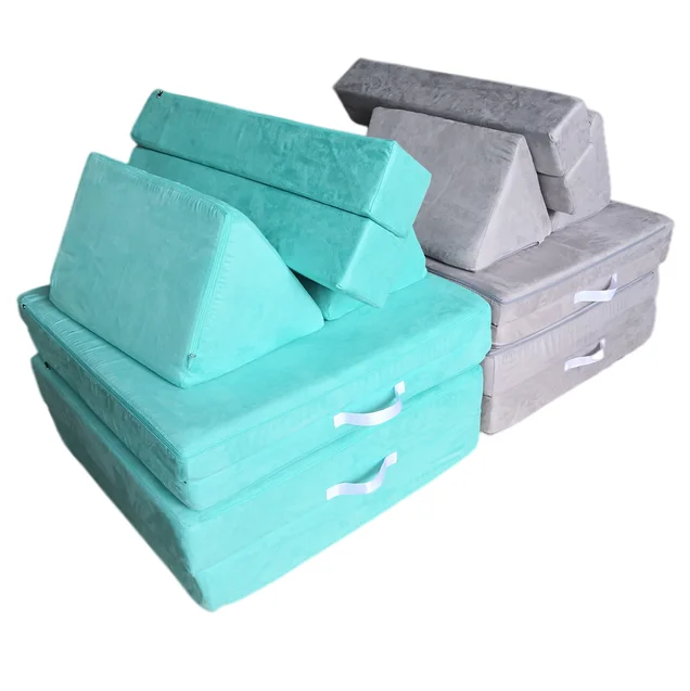 
2021 Amazon hot selling foldable foam play cushion mats couch for kids with 2 triangle pillows with Certipur-US certificate! 
