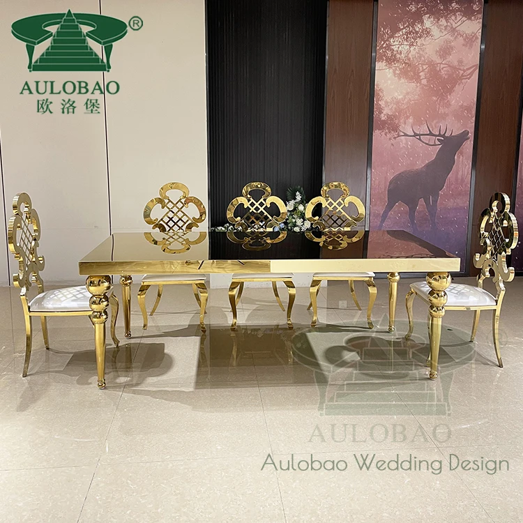 Luxurious mirror stainless steel wedding supplies gold table for 8 people